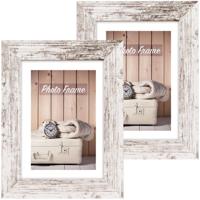 Fotolijst - 2x stuks - white wash - 23 x 18 x 2 cm - hout - geschikt voor een foto van 13 x 18 cm
