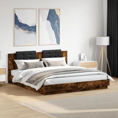 Bedframe met hoofdbord en LED gerookt eikenkleur 180x200 cm