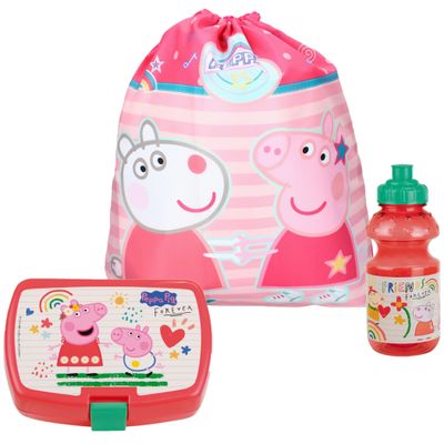 Peppa Pig lunchbox set voor kinderen - 3-delig - roze - kunststof - incl. gymtas/schooltas