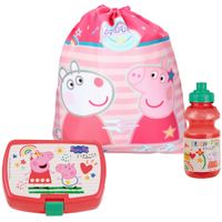 Peppa Pig lunchbox set voor kinderen - 3-delig - roze - kunststof - incl. gymtas/schooltas