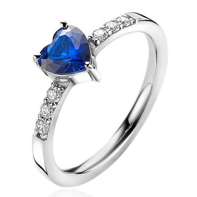 Zinzi ZIR2134B Ring Hart zilver-zirconia blauw-wit Maat 56