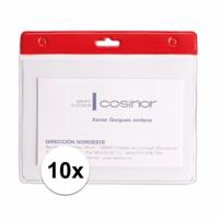 Multipack van 10x Badgehouders - transparant/rood - 11,5 x 9,5 cm - exclusief koord