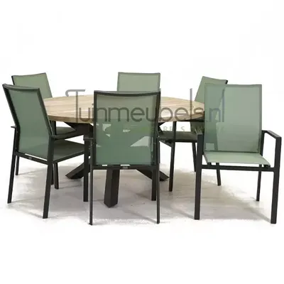 Tuinstoel Delia amandel hoge rug met Louvre 160 cm teaktafel