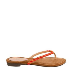 Lazamani leren teenslippers met kraaltjes rood