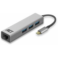 ACT Connectivity 3-Poorts USB-C 3.2 (USB 3.0) Hub met Gigabit ethernet poort usb-hub