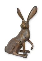 A BRONZE SCULPTURE OF A SITTING HARE