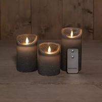 3Pcs Grey Rustic Wax Candle Moving Flame With Remote Co - Annas collection