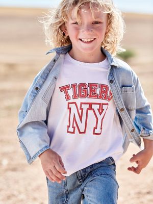 T-shirt met college-uitstraling voor jongens wit