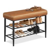 Schoenenbank uit de EKHO collectie met roosterplanken, Karamel bruin