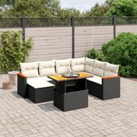 8-delige Loungeset met kussens poly rattan zwart