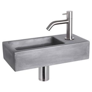 Differnz Ravo fonteinset beton donkergrijs - kraan gebogen - 38.5 x 18.5 x 9 cm - mat chroom