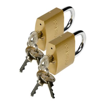 Hangslot met 3 sleutels - 2x - 50 mm - messing - kofferslot