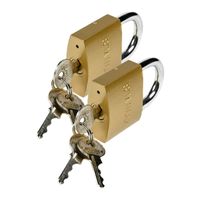 Hangslot met 3 sleutels - 2x - 50 mm - messing - kofferslot