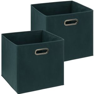 Set van 2x opbergmand/kastmand 29 liter smaragdgroen linnen 31 x 31 x 31 cm