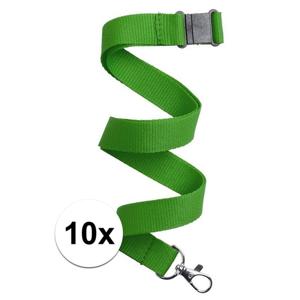 Keycord/lanyard koord - 10x - groen - met sleutelhanger - 50 cm