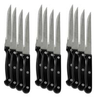 Urban Living Steakmessen - 12x - kartelrand - RVS - zwart handvat - 28 cm - scherpe messen