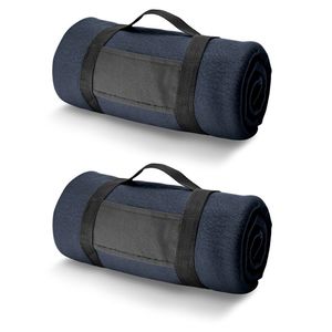 15x Fleece dekens/plaids navy met afneembaar handvat 150 x 120 cm