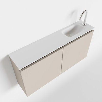 Toiletmeubel Mondiaz Ture | 100 cm | Meubelkleur Linen | Eden wastafel Talc Rechts | 1 kraangat