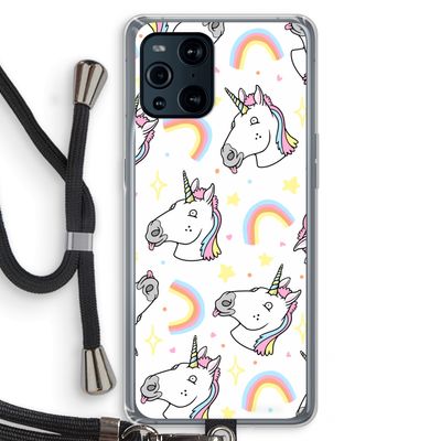 Rainbow Unicorn: Oppo Find X3 Pro Transparant Hoesje met koord