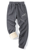 Casual Cat Printed Fleece Sweatpants - thumbnail