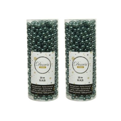 2x stuks kerstboom kralenslingers ijsblauw (blue dawn) 10 meter kerstslingers