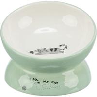 Trixie voerbak / drinkbak kat verhoogd keramiek salie / wit