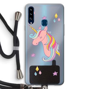 Roze eenhoorn: Samsung Galaxy A20s Transparant Hoesje met koord