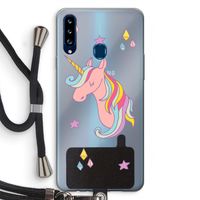 Roze eenhoorn: Samsung Galaxy A20s Transparant Hoesje met koord
