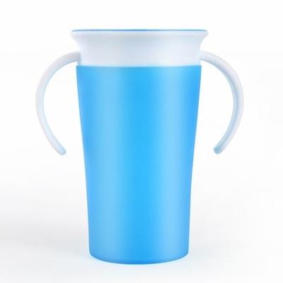 360 graden gedraaid baby leren drinkbeker met dubbele handvat Flip (blauw)