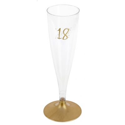Verjaardag feest champagneglazen - leeftijd - 6x - 18 jaar - goud - kunststof