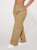Petite High Waist Cargo Jeans - Army Green Cotton Straight Leg Khaki / Petite XXS