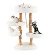 87 cm Houten Kattenboom met Hangmat Verschillende Platforms Kattentoren met Zacht Kussen Ophangbaar Sisaltouw
