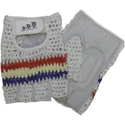 Hzb Fietshandschoenen Crochet Leer/gel Wit/blauw/rood Hzb Fietshandschoenen Crochet Leer/gel Wit/blauw/rood