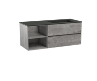 Storke Edge zwevend badmeubel 130 x 52 cm beton donkergrijs met Scuro asymmetrisch rechtse wastafel in mat kwarts
