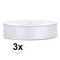 3x Witte satijnlinten op rol 1,2 cm x 25 meter cadeaulint verpakkingsmateriaal   -