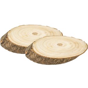 Decoratie boomschijven- 2x st - hout - 22 x 12 x 2 cm - ovaal