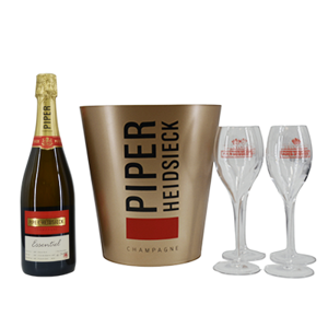 Champagne Piper Heidsieck Essentiel Extra Brut 2016 + gouden cooler + 4 glazen
