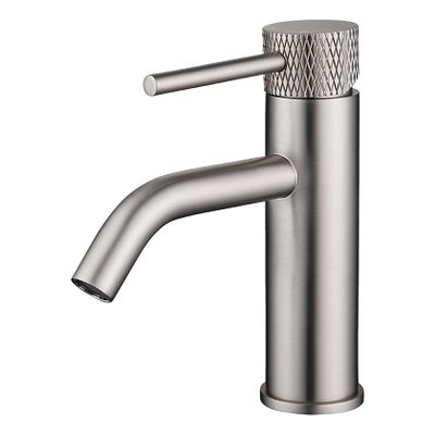 Wastafelkraan Wiesbaden Ribbd | Opbouw | Draaibare uitloop | Mengkraan | Standaard model | 1-hendel | Rond | Geborsteld staal PVD