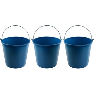 3x Blauwe schoonmaakemmers/huishoudemmers 16 liter 32 x 28 cm