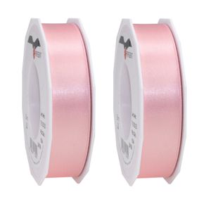 2x Luxe hobby/decoratie roze satijnen sierlinten 2,5 cm/25 mm x 25 meter