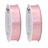 2x Luxe hobby/decoratie roze satijnen sierlinten 2,5 cm/25 mm x 25 meter