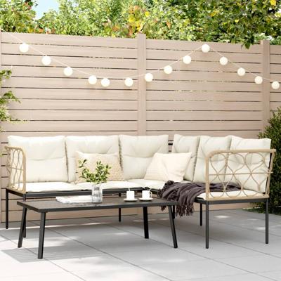 Loungeset met kussens staal en textileen zwart