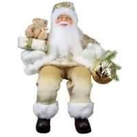 Kerstman pop Paul - H30 cm - goud - zittend - kerstman beeld - decoratie figuur