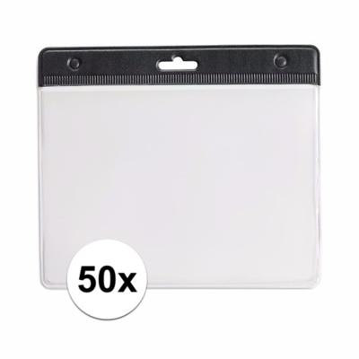 Multipack van 50x stuks Badgehouders - zwart - 11,5 x 9,5 cm - voor aan een lanyard of keycord