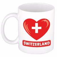 I love Zwitserland koffiemok - drinkbeker - vlag hartje - 300 ml - keramiek - cadeau - supporters