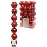 Kerstversiering kunststof kerstballen rood 4-5-6-8 cm pakket van 33x stuks - thumbnail