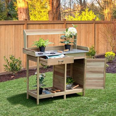 Plantentafel met Laden en Onderkast Tuintafel Bloementafel met Verzinkt Werkblad 3 Haken Tuinwerktafel Tuintafel Weerbestendig