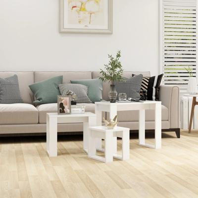 3-delige Tafeltjesset bewerkt hout wit