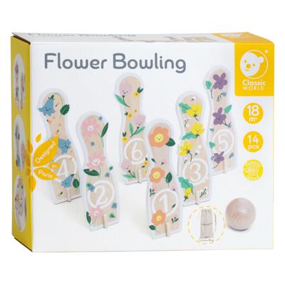 Classic World houten bowlingset bloemen, 14dlg,