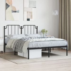 Bedframe met hoofdbord metaal zwart 135x190 cm